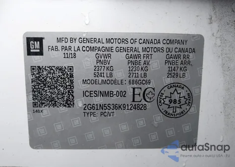 2019 Cadillac Xts Luxury z USA, uszkodzony, nr VIN 2G61N5S36K9124828